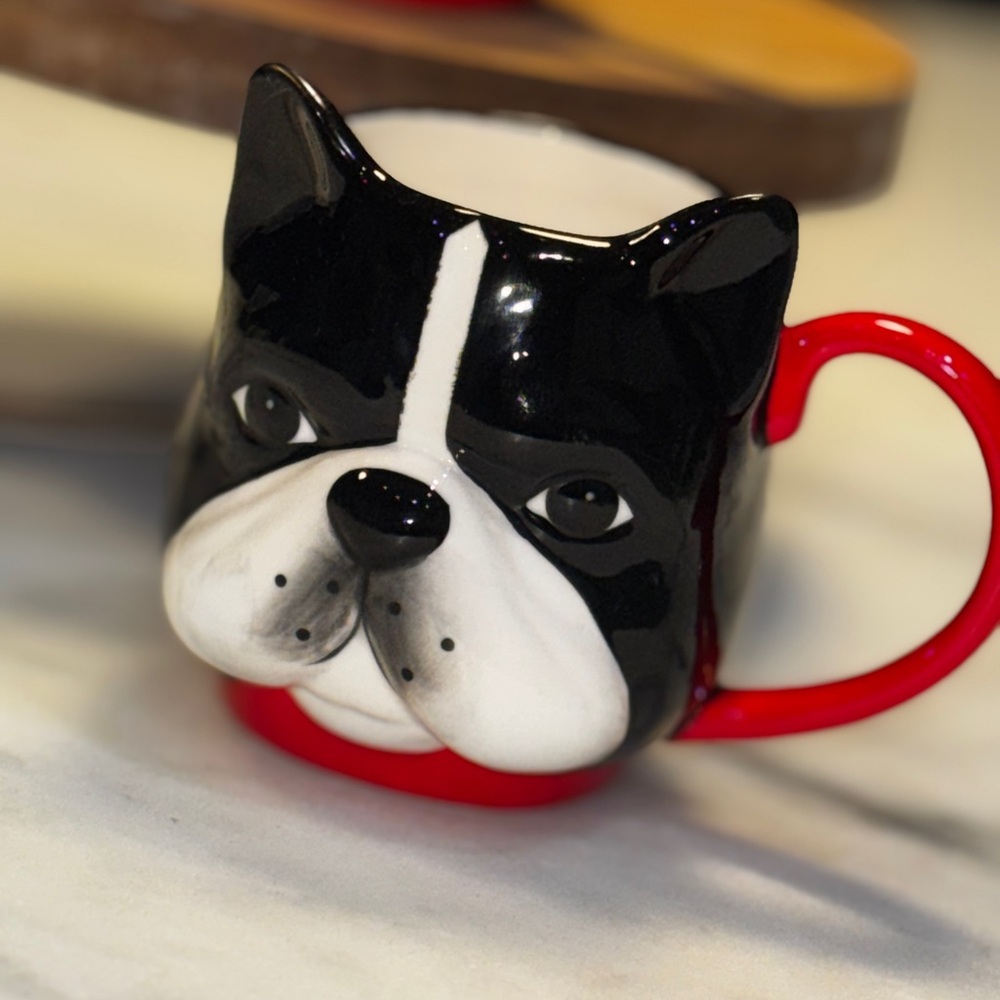 West Elm Set of 2 French Bulldog Boston Terrier mugs Dog Puppies Pet Frenchie - Picture 2 of 5